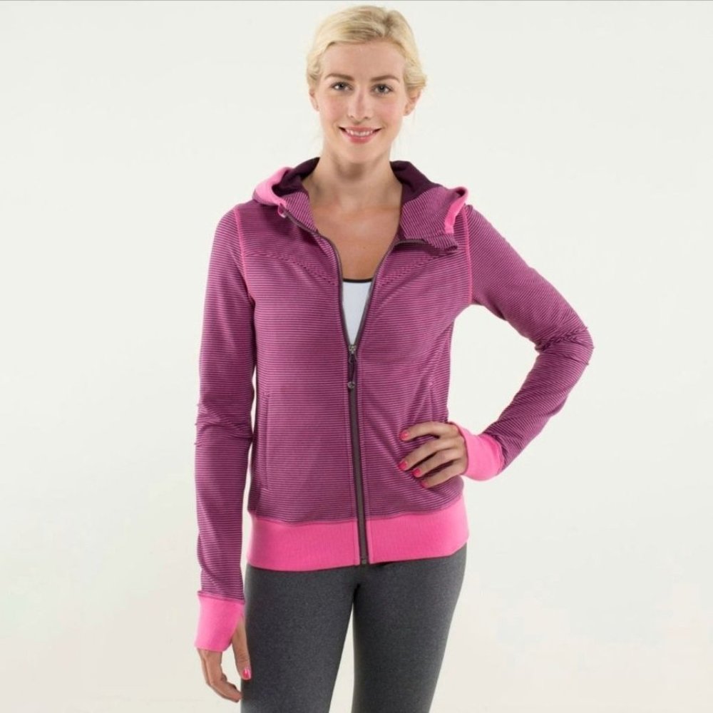 Lululemon Women’s Bliss Break Hoodie Jacket Size 6 Wagon Stripe Plum Afterglo